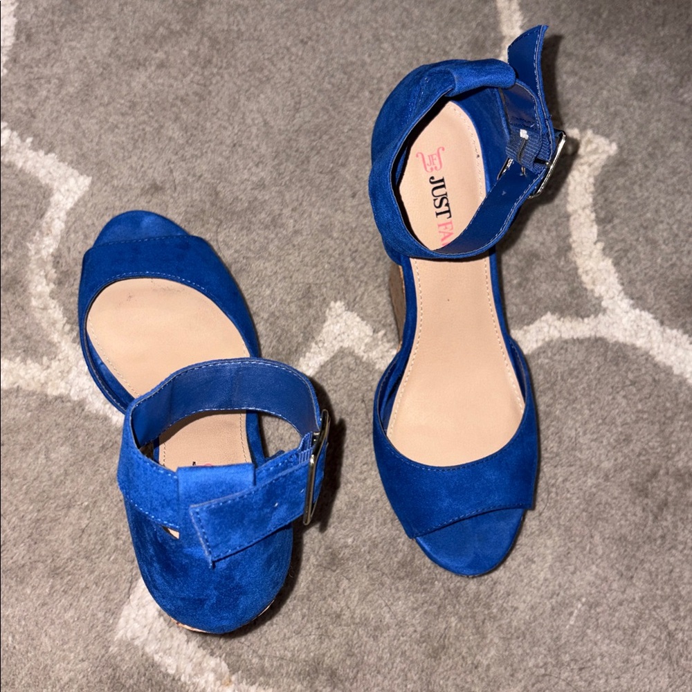 Just fab Mikayla cobalt blue platform wedge heels size 7 - Picture 12 of 17